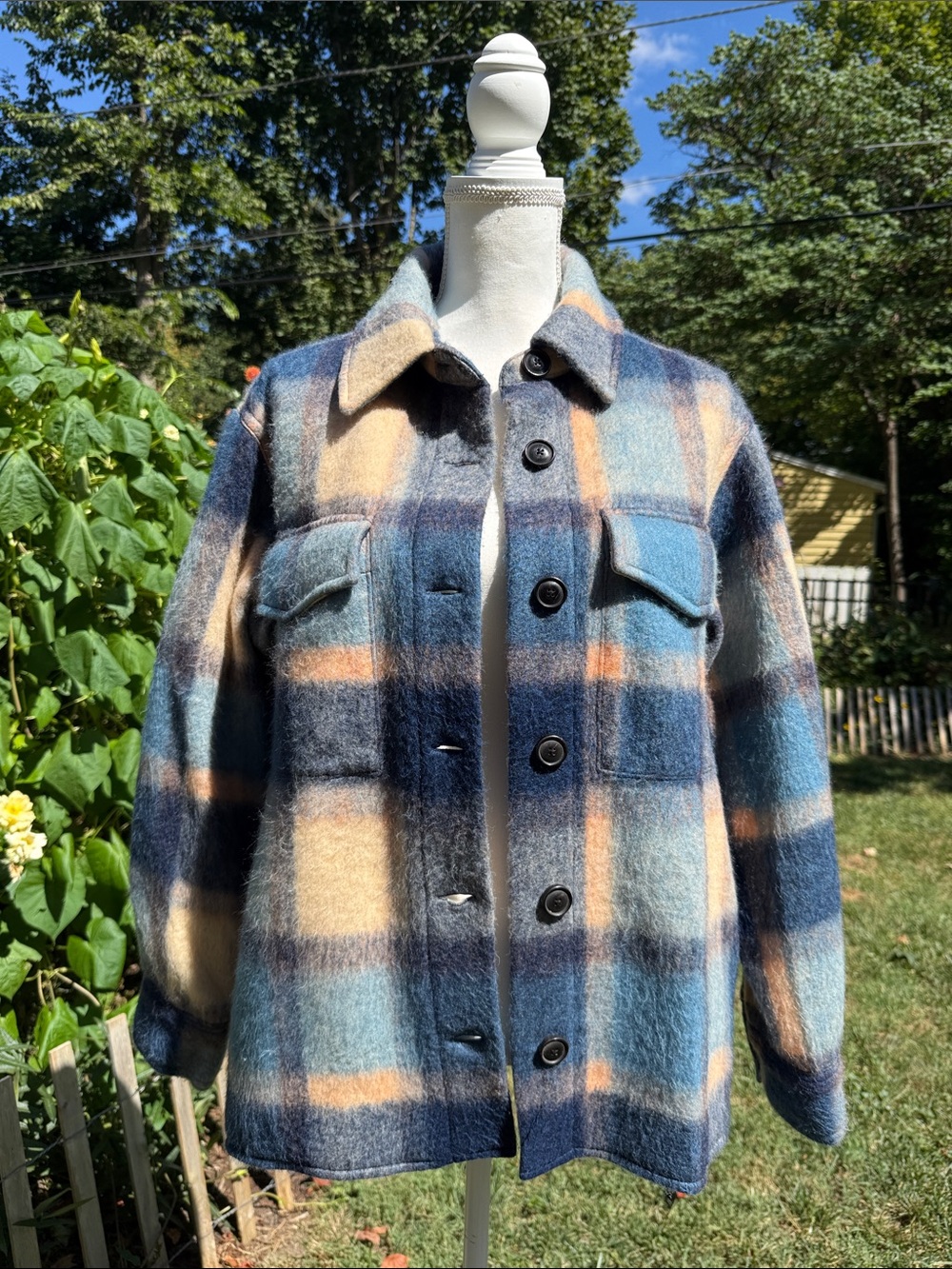 Faherty Cotswolds Plaid Button-Front Wool Blend Shirt Jacket Size M